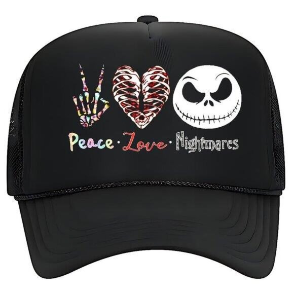 Accessories - 90s Halloween Jack Skelling Peace Love Nightmares Foam Trucker Mesh Snapback Cap